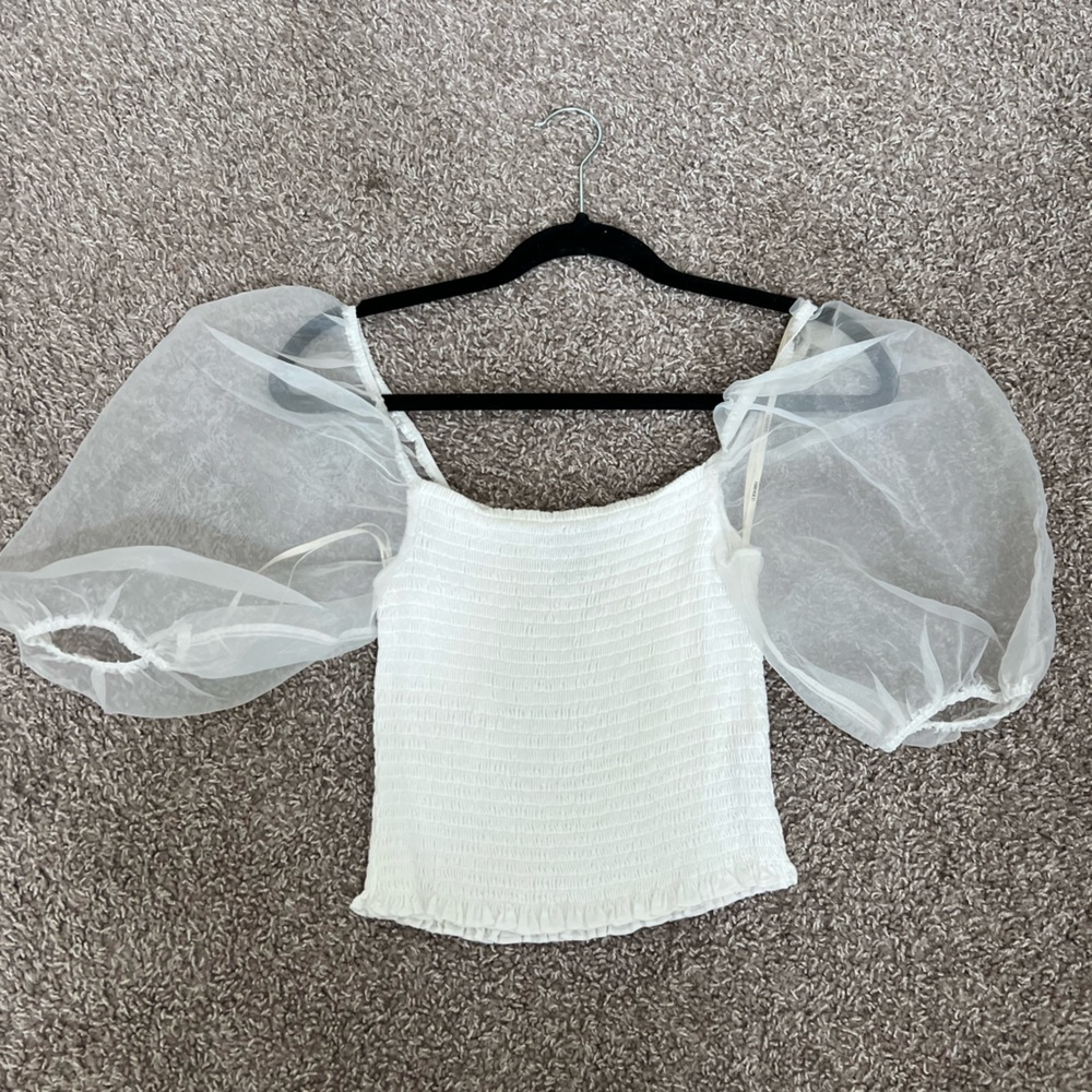 Forever 21 Sheer Puff Sleeve Top